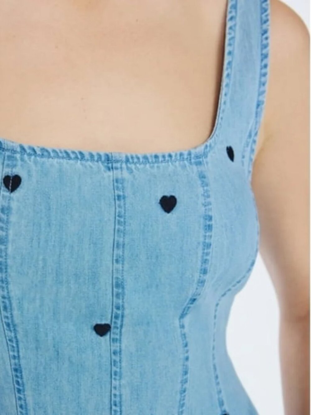 NWT Free Assembly Women's Embroidered Hearts Denim Panel Dress Medium (8-10) - Picture 2 of 4